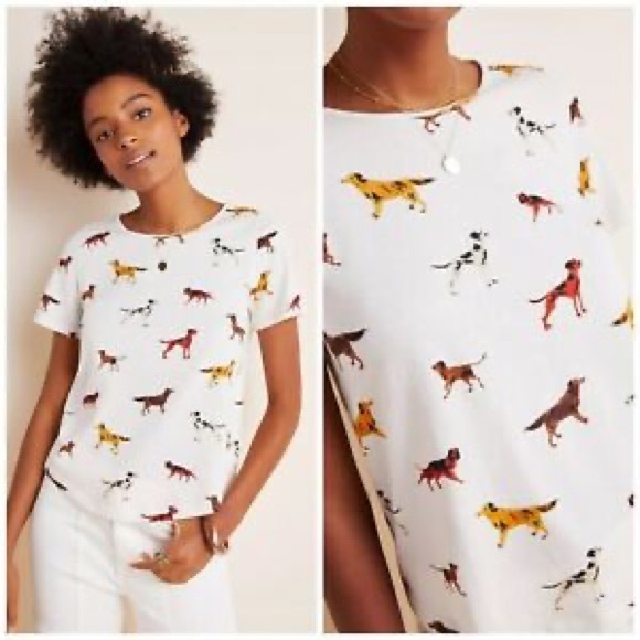 SOLD🍀PUPPY DOG WEEKEND T-SHIRT ANTHROPOLOGIE - Picture 1 of 6